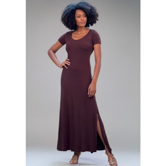 Vestido Amazonia Vital Longo Malha Gola Canoa Manga Curta Marrom