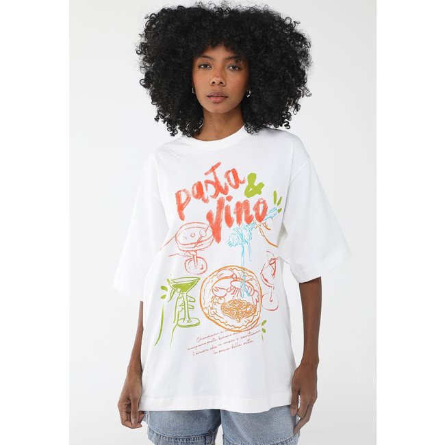 Camiseta Colcci Reta Pasta e Vino Branca