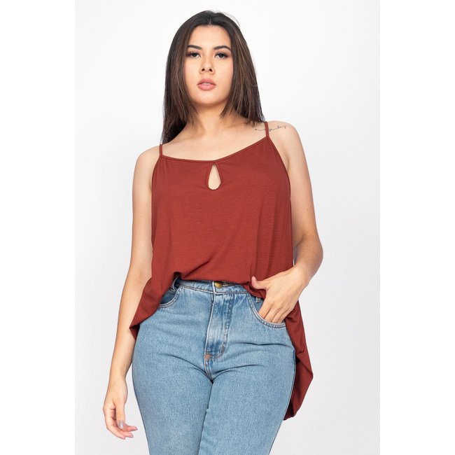 Blusa Regata Caacica Trapézio Amazonia Vital Malha Marrom Choco