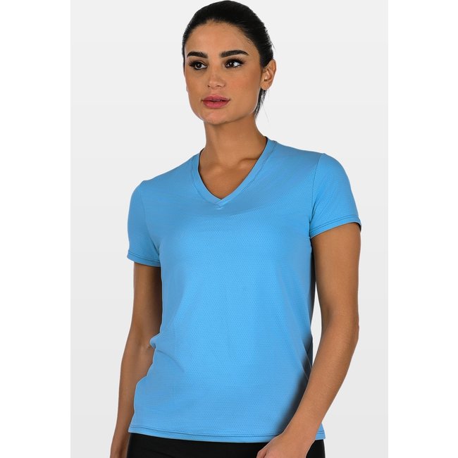 Blusa Fitness Decote V NewTrip Summer Soul Manga Curta Azul Clara