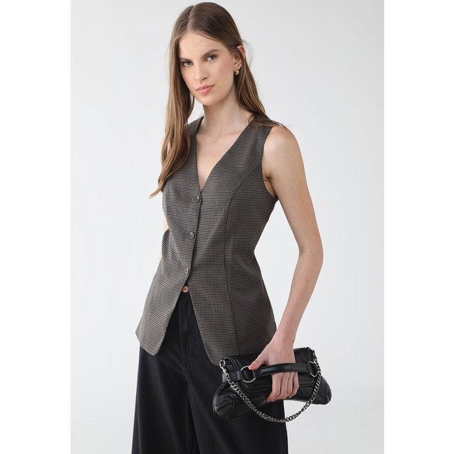 Top Feminino GAP Colete Risca de Giz Marrom