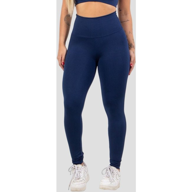 Calça Legging Suplex 4 Estações Cós Alto Liso Fitness Feminino Academia Azul Marinho