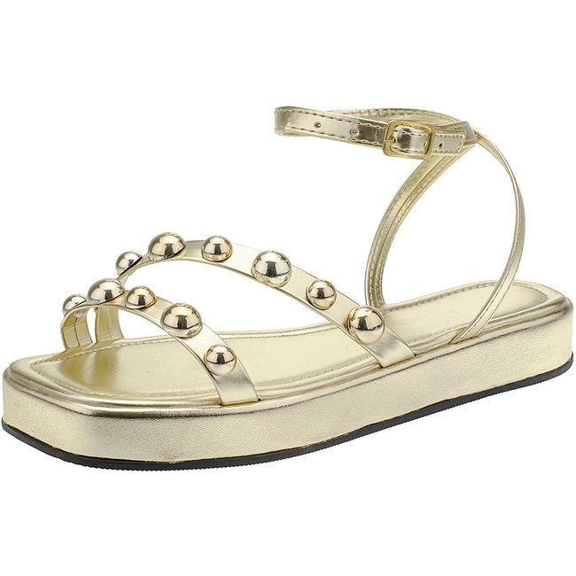 Sandalia Fem Maduda Flatform Meia Esfera Moda Conforto Dourado