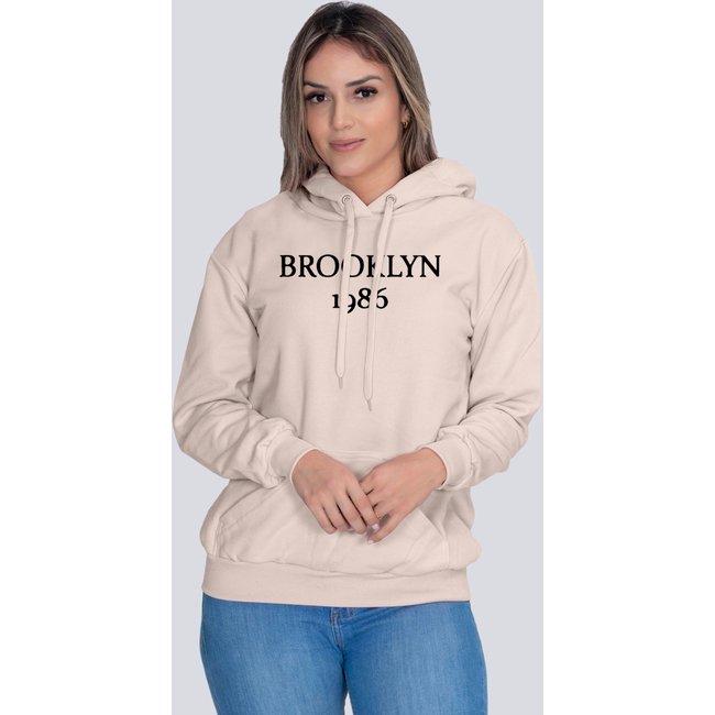 Moletom Masculino Algodão Blusa de Frio Básico Brooklyn Bege