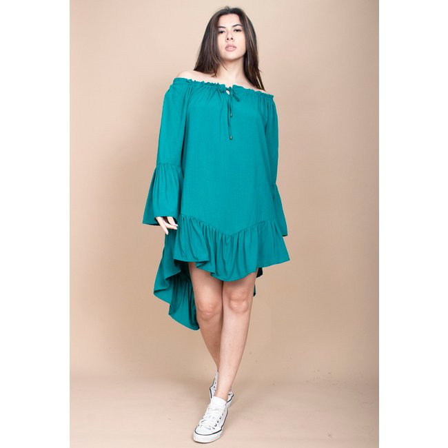 Vestido Curto Cabanafree Viscose Com Babados Verde