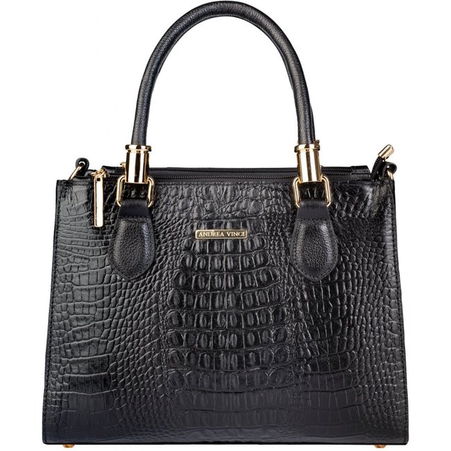 Bolsa Andrea Vinci Grande De Couro Croco Estruturada Emilia - Preto