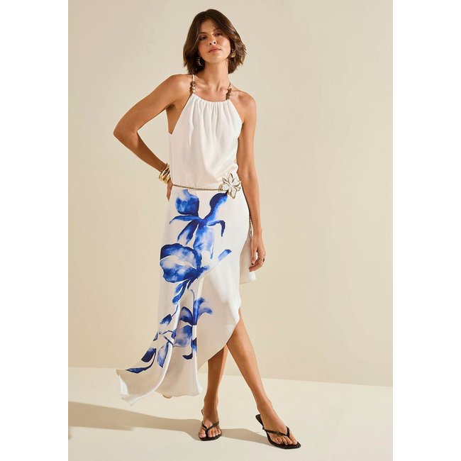 Regata Morena Rosa Solta Gola Alta Padrão Off Off-white