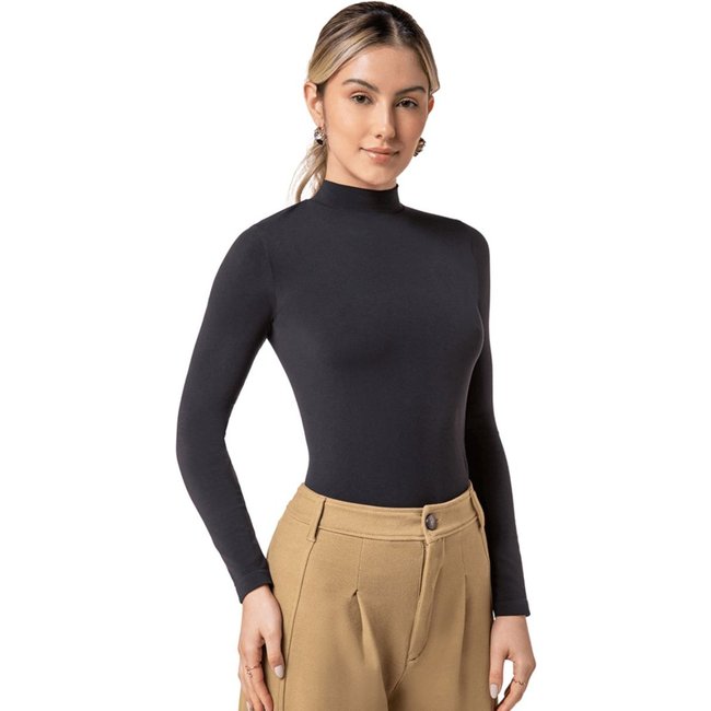 Blusa Feminina Manga Longa Gola Alta Sem Costura Loba