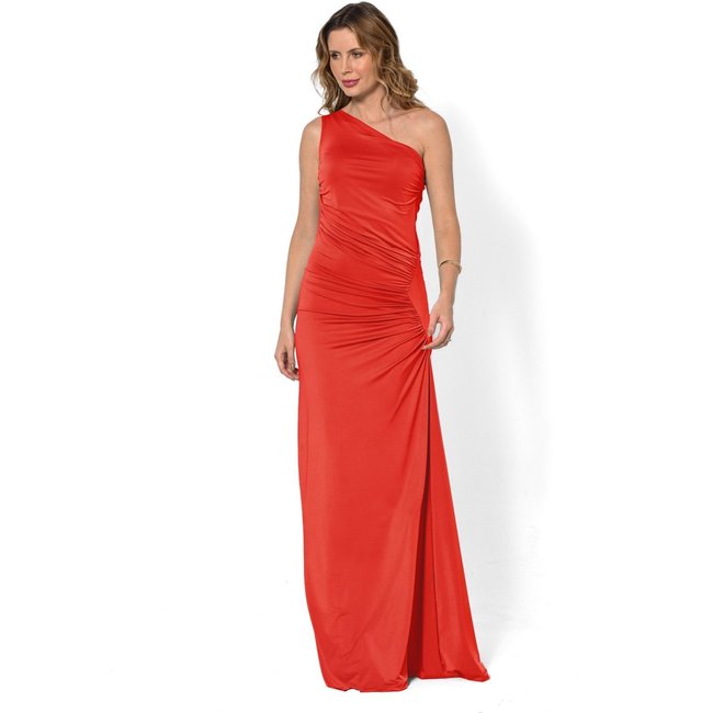 Vestido Bisô Festa Longo Drapeado Vermelho - Vermelho