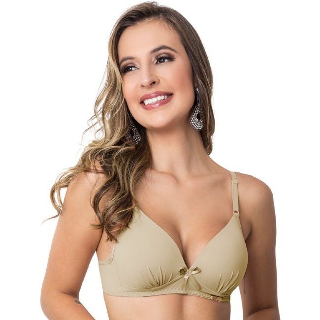 Sutiã Poliamida Gabi Lingerie Com Bojo Confort Básico Liso Reforçado Bege