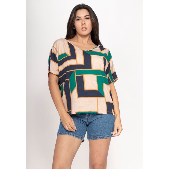 Blusa CabanaFree Básica Morcego Malha Gola V Manga Curta Chapada de Areia