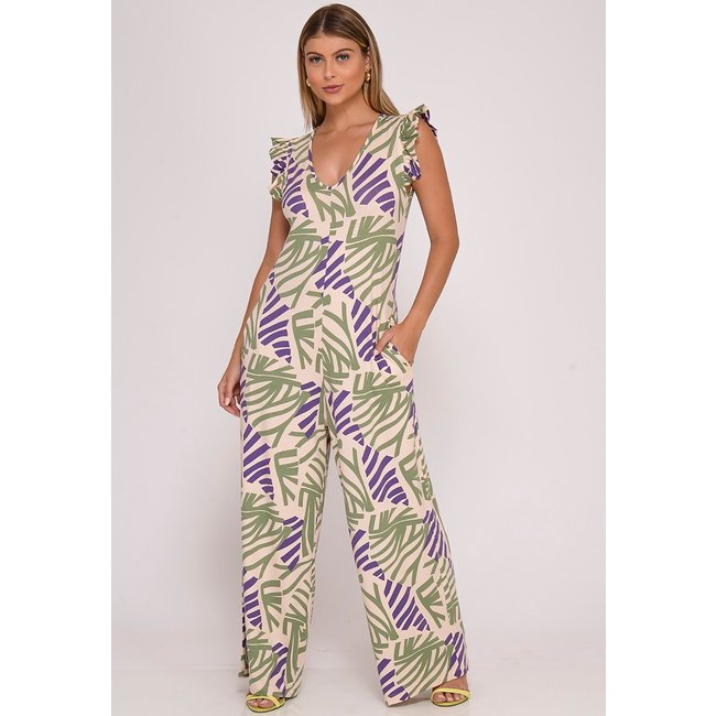 Macacão Pantalona Manga Babado B'Bonnie Lays Est Roxa