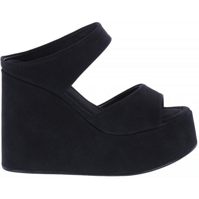 Thaís - Tamanco Plataforma Anabela Camurça Preto Preto