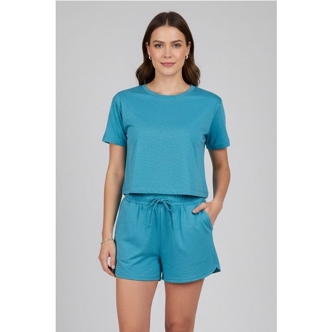 Conjunto Curto Feminino Malha Dublada Marialícia Azul