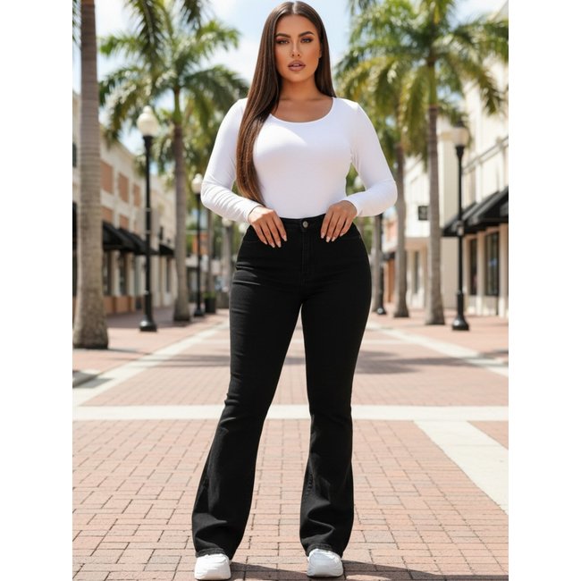 Calça Jeans Feminina Tex Jeans Flare Casual e Delicada Preta