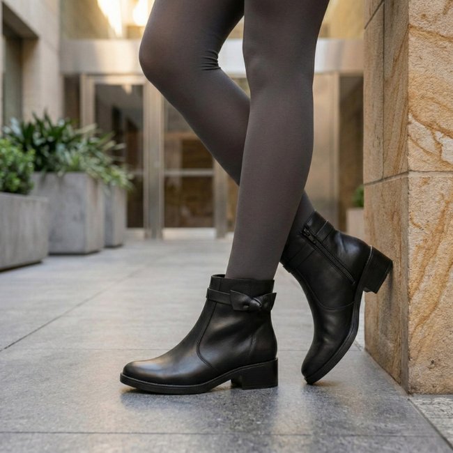 Bota Maria Paua Store Feminina Couro Cano Curto Detalhe Nó Casual Dia A Dia Preto
