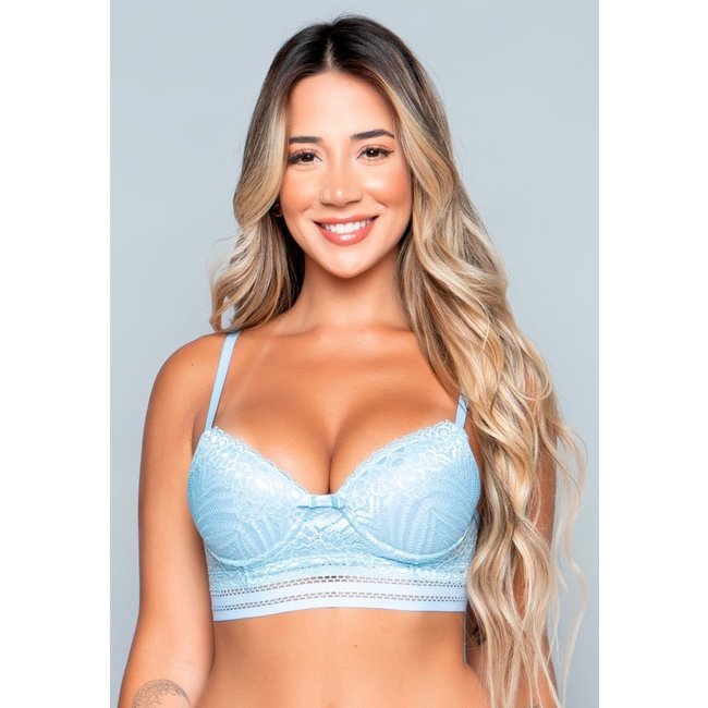 Sutiã Bella Fiore Modas Lingerie Com Bojo Renda E Elástico Azul Claro