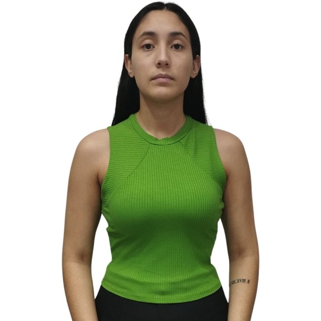 Top Cropped Justo Malha Canelada Flor De Lis