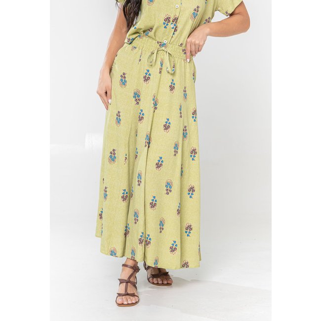 Saia Aura Dani Viscolinho Floral Buquê Verde
