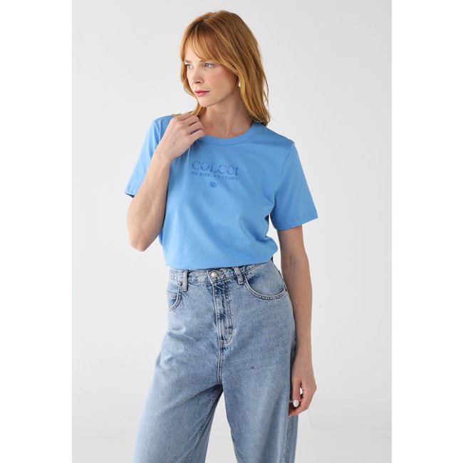 Camiseta Feminina Colcci Logo No Risk No Story Azul