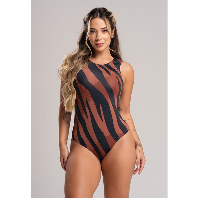 Body MVB Modas Camiseta Collant Suplex Estampado Safari