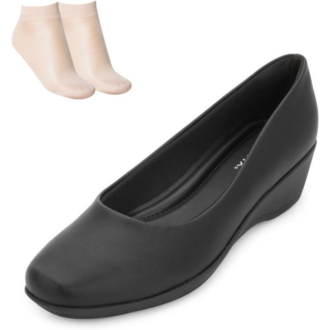 Sapato Anabela Piccadilly e Meia PD25-14313 Preto