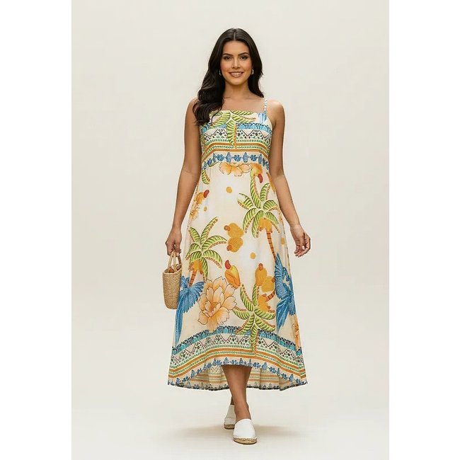 Vestido CabanaFree Midi Alça Fina Estampa Verão Vital