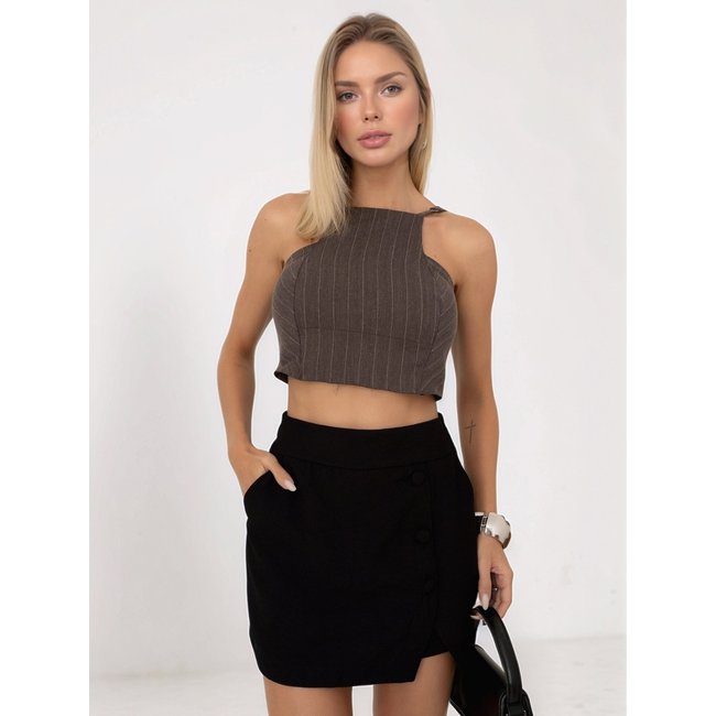 Conjunto Feminino Divina Gata Cropped Risca de Giz e Shorts Saia - Preto