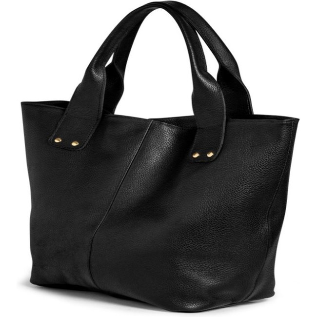 Bolsa Grande Feminina Couro Legítimo Alça de Ombro Sacola Fechamento Botão Cor Preto