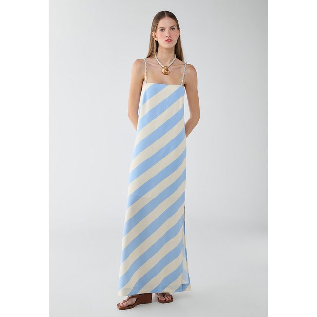 Vestido Feminino Dress To Cropped Estampa Listrada Azul e Off-White