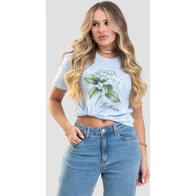 Camiseta Feminina Cianitas Azul Estampa Hortênsia