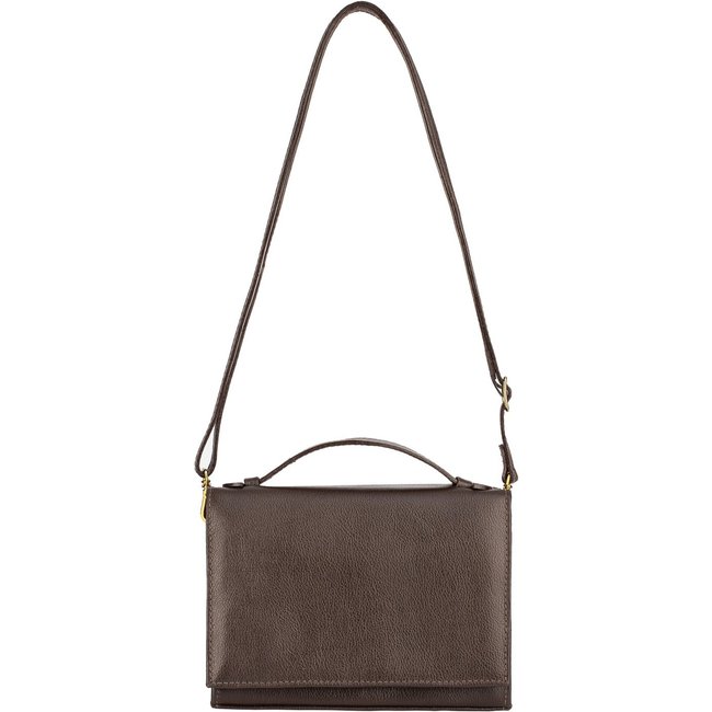 Bolsa pequena transversal de couro liso Deise - Café