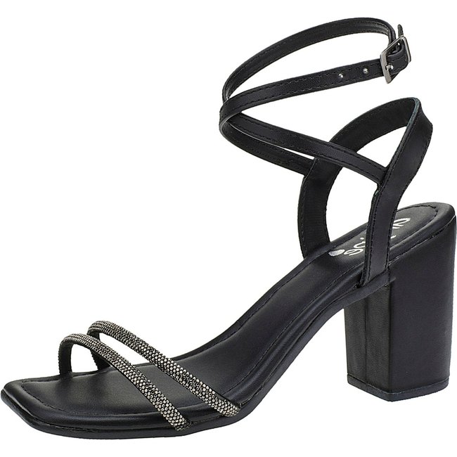 Sandália Salto Feminino Sapato Bloco Quadrado Preto