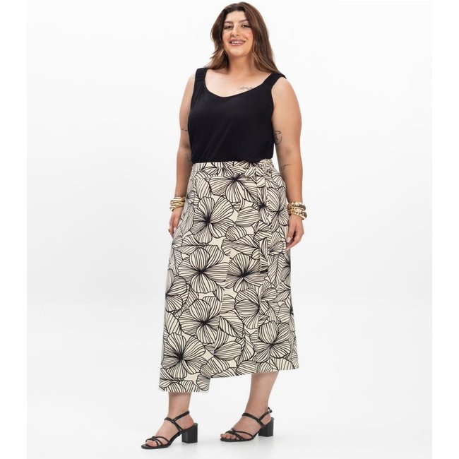 Saia Super Midi Feminina Plus Size Secret Glam Bege