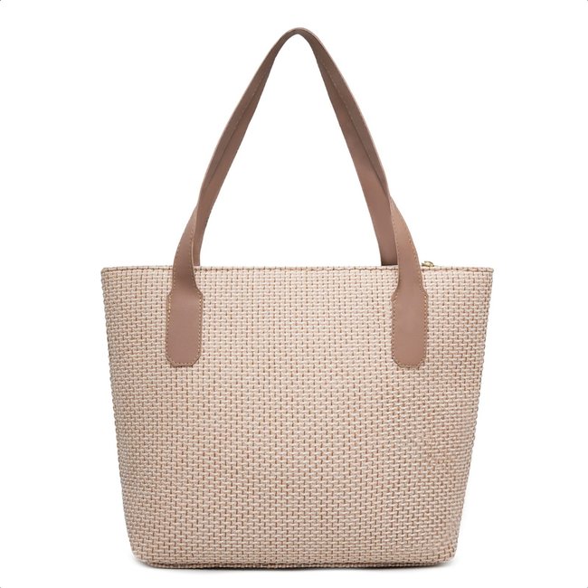 Bolsa Sacola Feminina Palha Com Zíper e Alça De Ombro Moda Praia Verão Festa Elegante