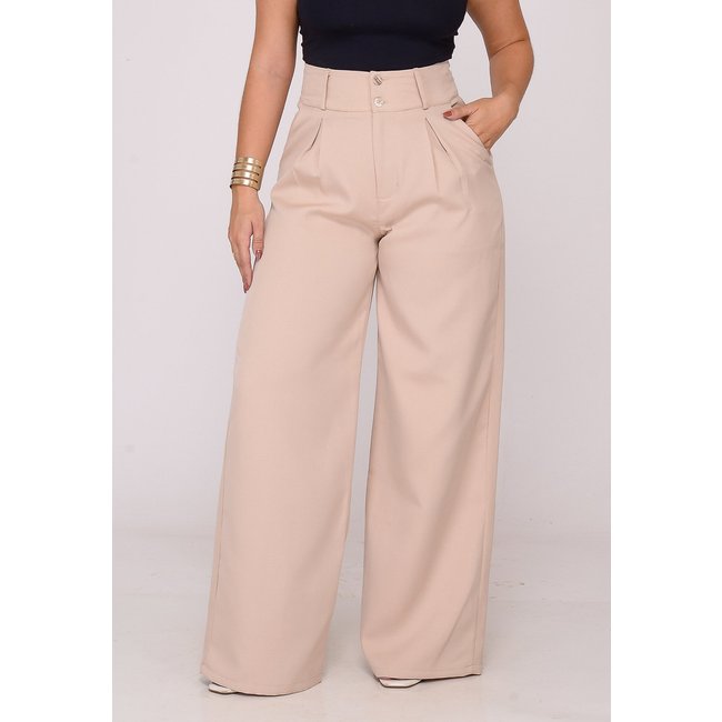 Calça Pantalona Alfaiataria Feminina Social Bege