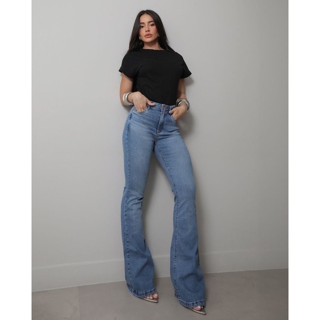 Calça Jeans Flare Feminina Cintura Alta 25067 Sky Médio Consciência