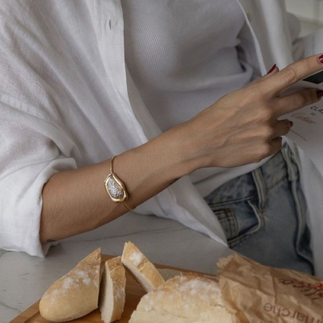 Infantil - Bracelete com Detalhe Orgânico e Texturizado de Drusa Banhado a Ouro 18K Ania Store