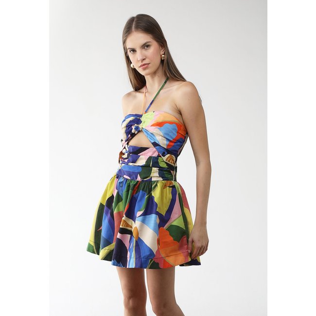 Vestido Feminino FARM Estampa Floral Abstrata Azul
