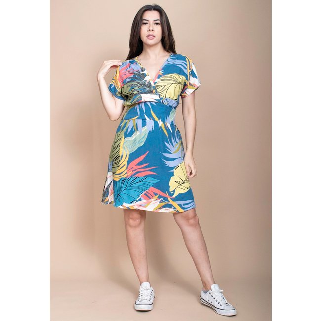 Vestido Cabanafree Curto Viscose Elastex nas Costas Estampa Brisa Botânica