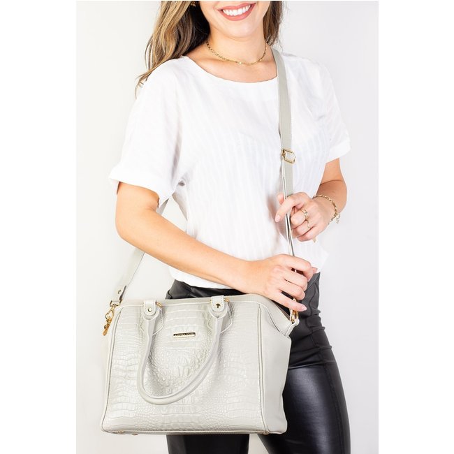 Bolsa Andrea Vinci estruturada de couro croco Leila - Marfim