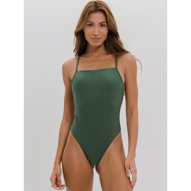 Body Maiô Feminino Decote Reto Alças Cruzadas Verde Verão