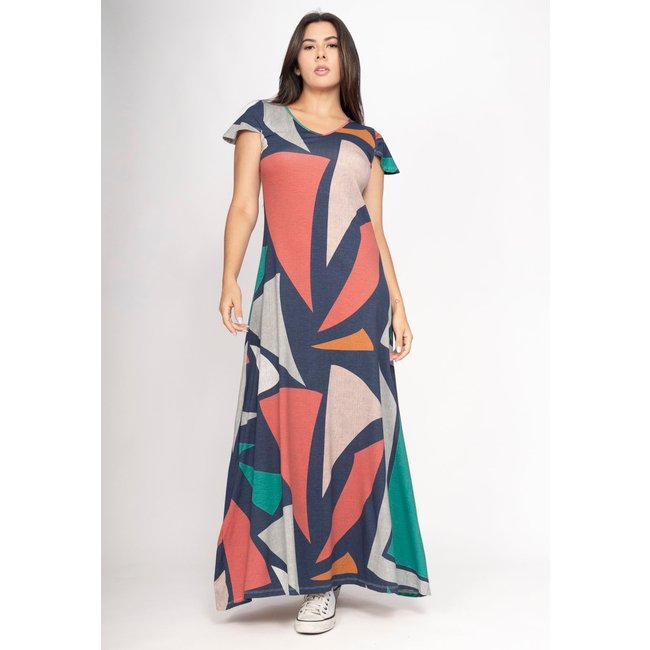Vestido Amazonia Vital Amanara Longo Malha Geometrias do Tempo