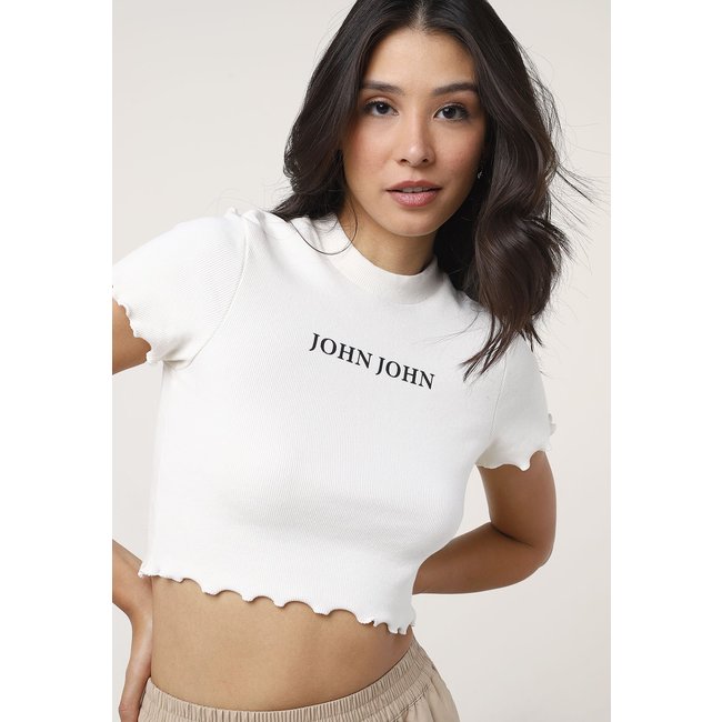 Camiseta Cropped John John Mind Off-White