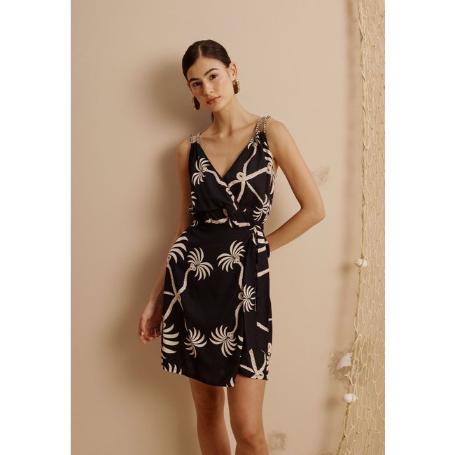 Vestido Curto Alças de Corda Estampado Carnaúba