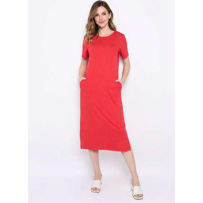 Vestido Viscolycra Maria Paes Midi de Manga Vermelho