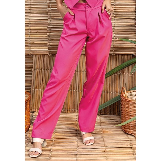 Calça Em Crepe Plano Rosa Quintess