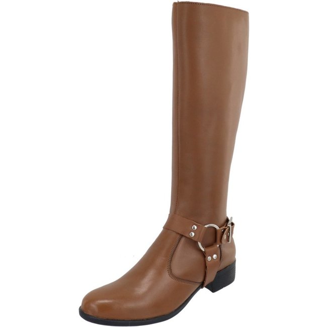 Bota Cano Longo Montaria Couro Metal Lancamento Agnes Veronez Conhaque