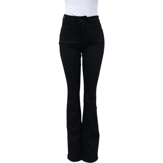 Calça Cigarrete Feminina Flare Sarja Cintura Alta Elastano Lunender Preta