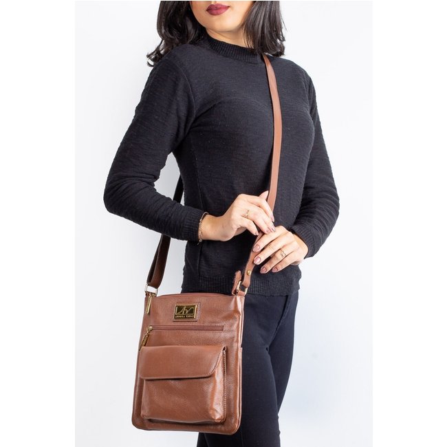 Bolsa transversal de couro liso Karen - Whisky
